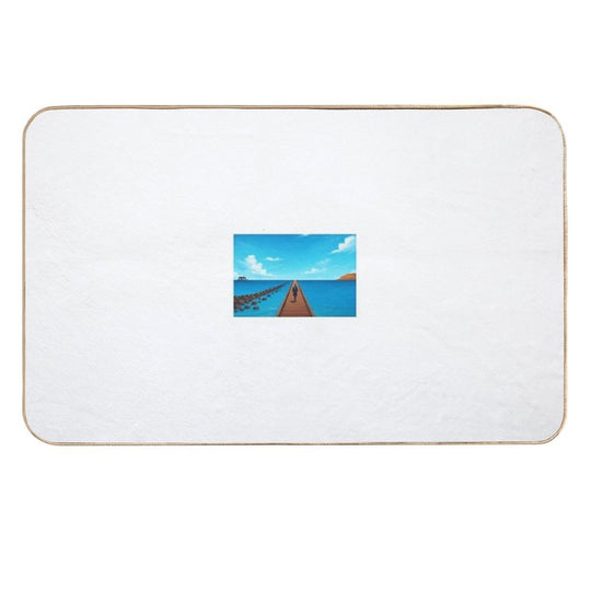 Peaceful Journey on The Wooden Pier – Digital Seascape Art  Multi-Purpose Bath Mat