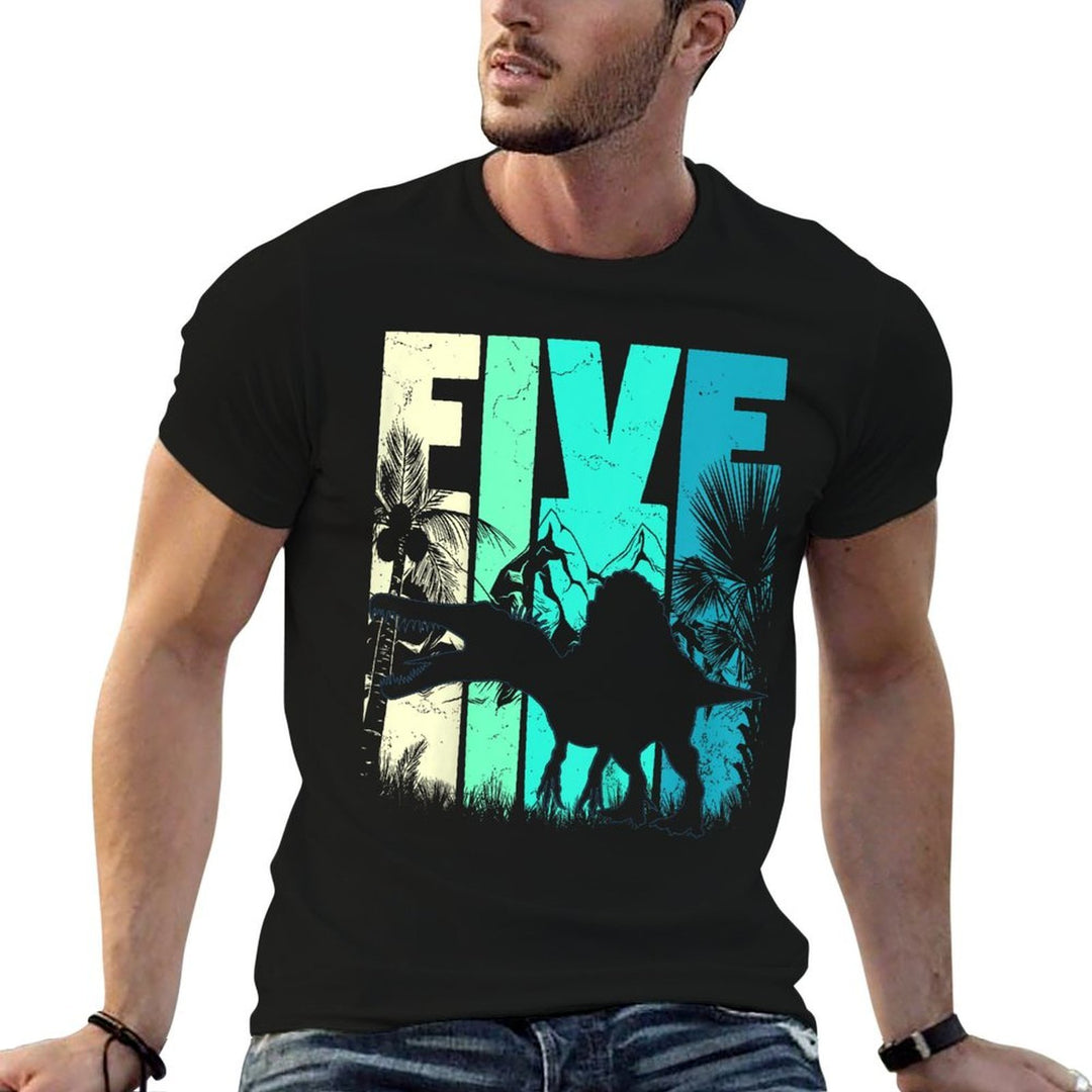 Kids Spinosaurus 5 Year Old 5th Birthday Five Boy Girl Retro  Slim-fit Cut T-Shirt