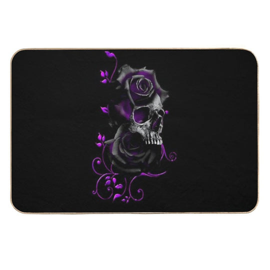 Skull with Black And Purple Roses  Fade-Resistant Bath Mat