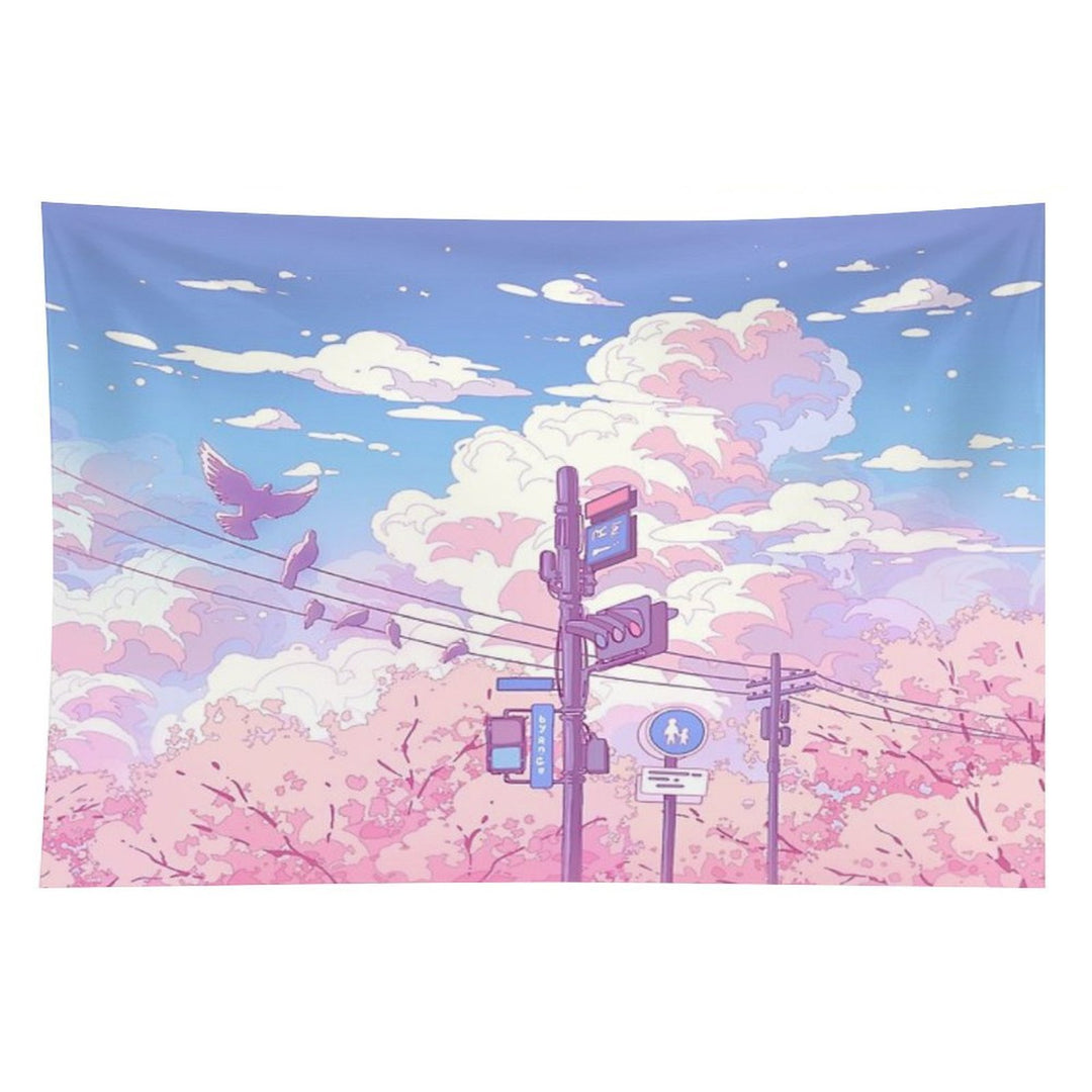 The Beautiful Sky, Traffic Lights, And Pigeons Tapestry