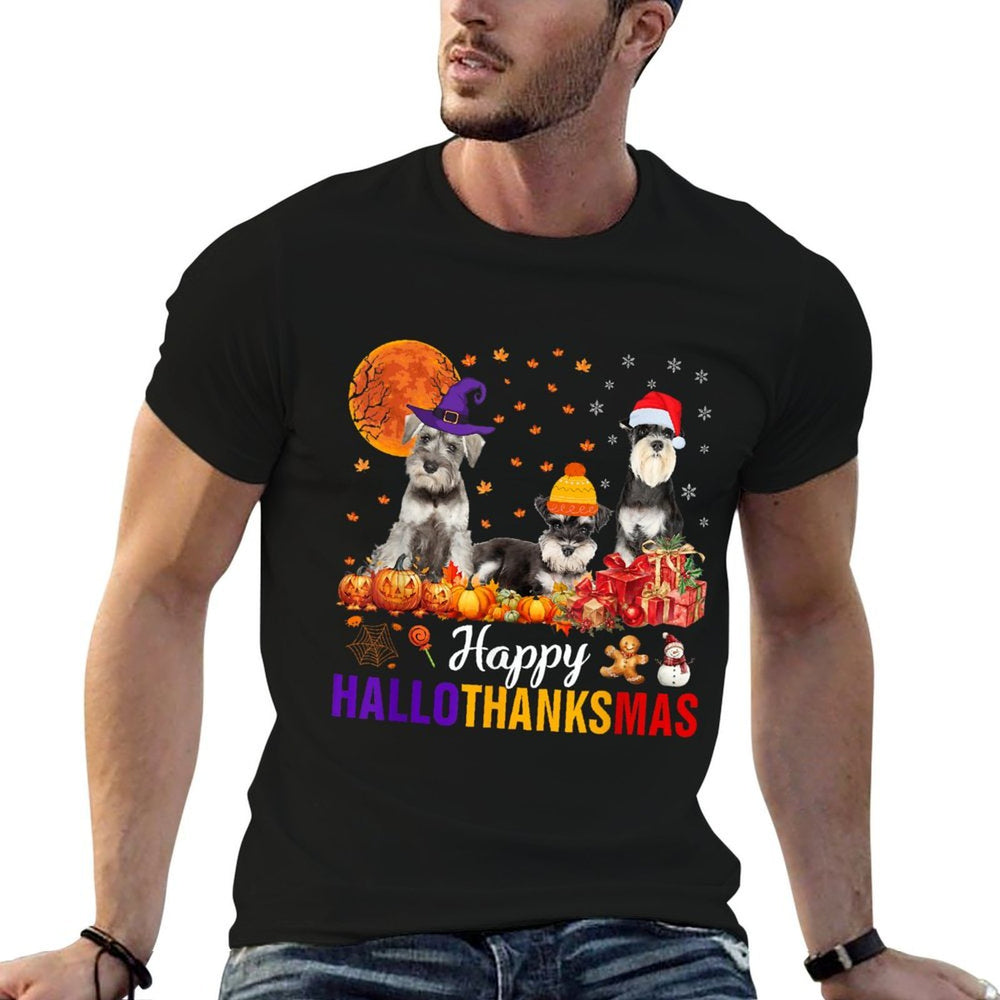 Schnauzer Hallothanksmas Halloween Thanksgiving Xmas  Affordable Price T-Shirt