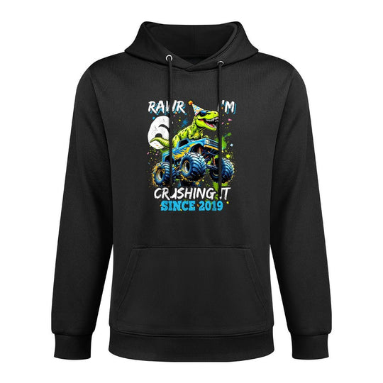 6th Birthday Monster Truck Dinosaur Party Boys Rawr I'm 6 Pilling-Resistant Hoodie