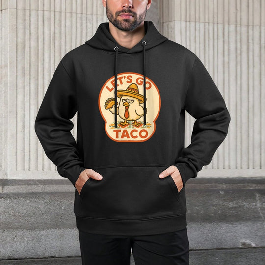 Womens Let’s Go Taco Chicken Humor Sombrero Tie 2025 Funwear Style Relaxed Fit Hoodie