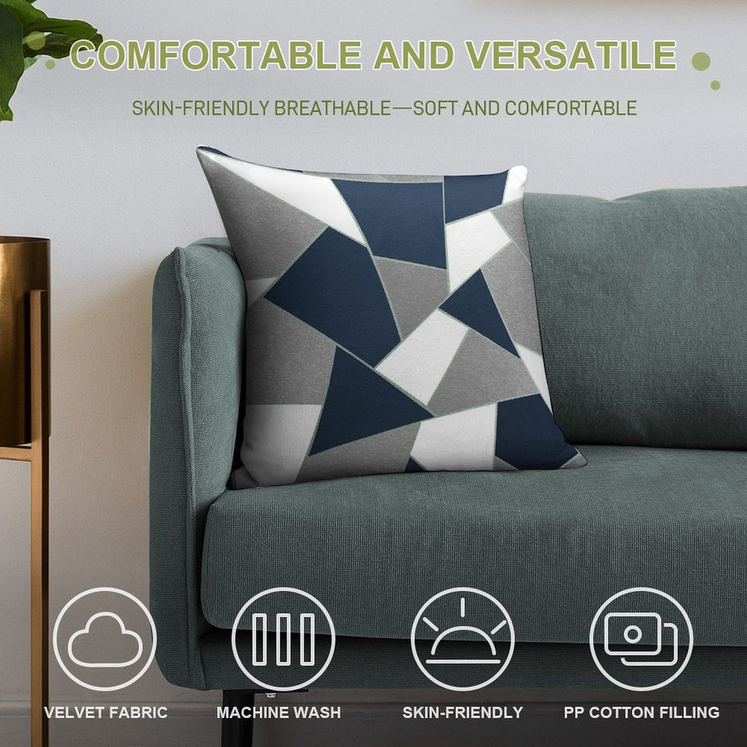Navy Blue Gray White Mint Geometric Glam #1 #geo #decor #art Soft High-Density Material Throw Pillow
