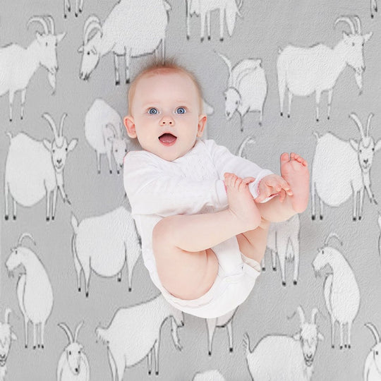 Goats Playing - Grey Velvety-soft Throw Blanket