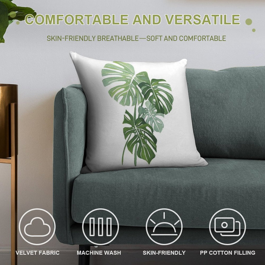 Monstera Leaves Soft Home Decor Throw Pillow