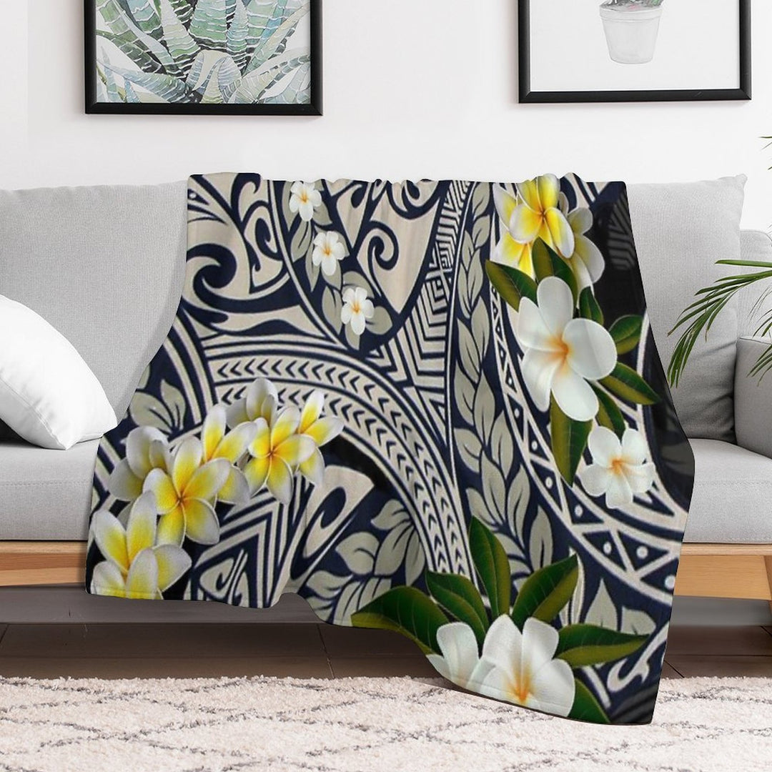 Traditional Hawaiian Tapa And Plumeria Shrink-resistant Throw Blanket
