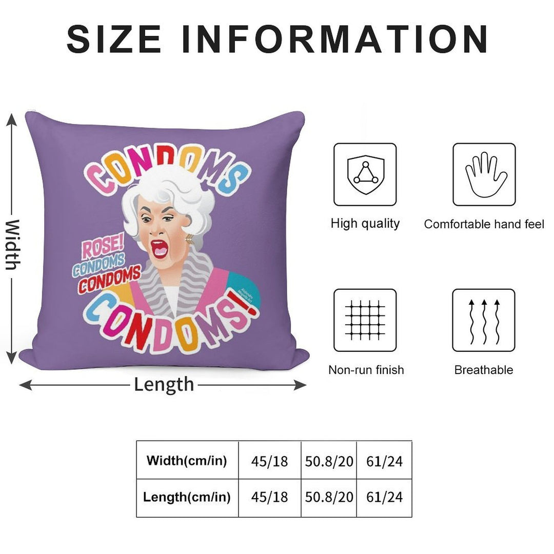 Condoms, Rose! Soft Hidden Zipper Throw Pillow