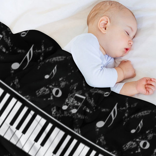 Black And White Piano Music Pattern Multi-functional Throw Blanket