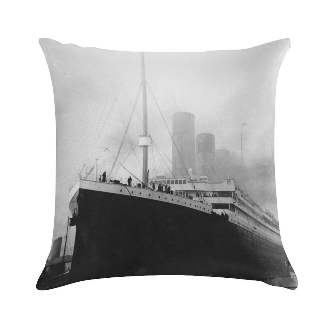 Titanic in Dock in Southampton Soft Short Plush Fabric Throw Pillow
