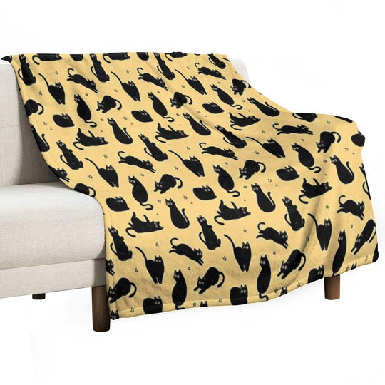 Black Cat Pattern Easy Care Throw Blanket