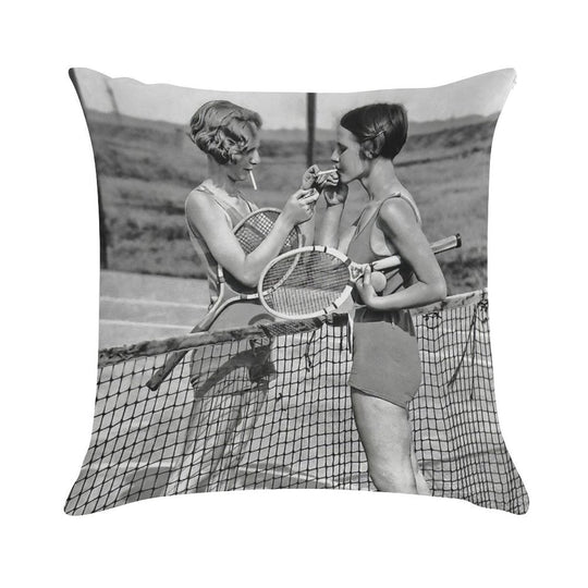 Women Tennis Players, Cigarette Break, Vintage Black And White Art Soft Durable Construction Throw Pillow