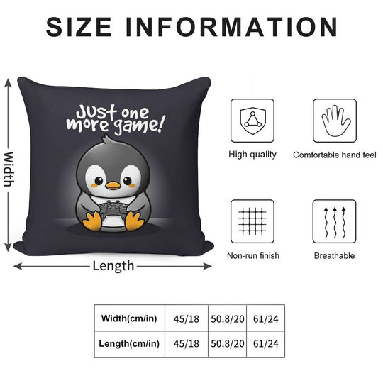 Pengin Just One More Game Soft Short Plush Fabric Throw Pillow