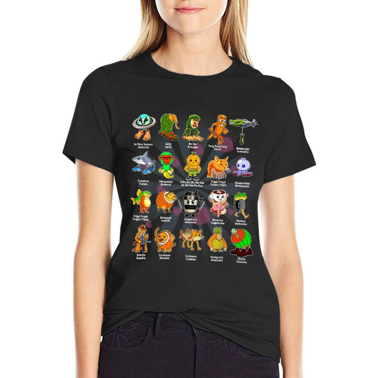 Types of Italian Brainrot Meme Character Hand Drawn for Kids  Trendy Pattern T-Shirt