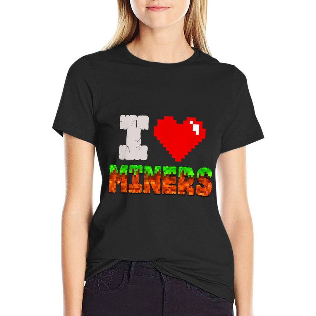 I Love Miners Funny Heart Video Gamer Meme Pixel Game Lover  Lightweight T-Shirt