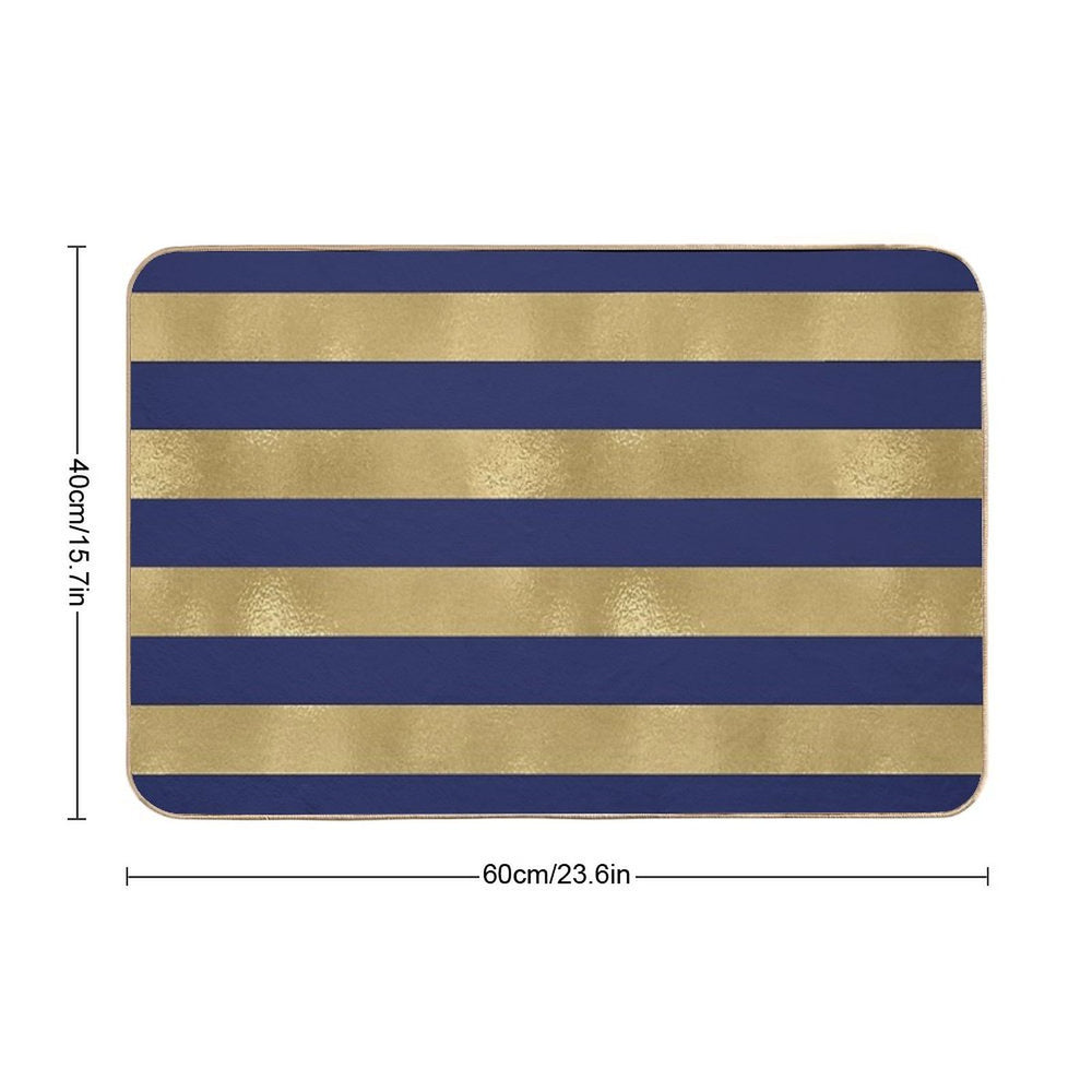 Navy Blue And Gold Metallic Horizontal Stripes  Toxin-Free Bath Mat
