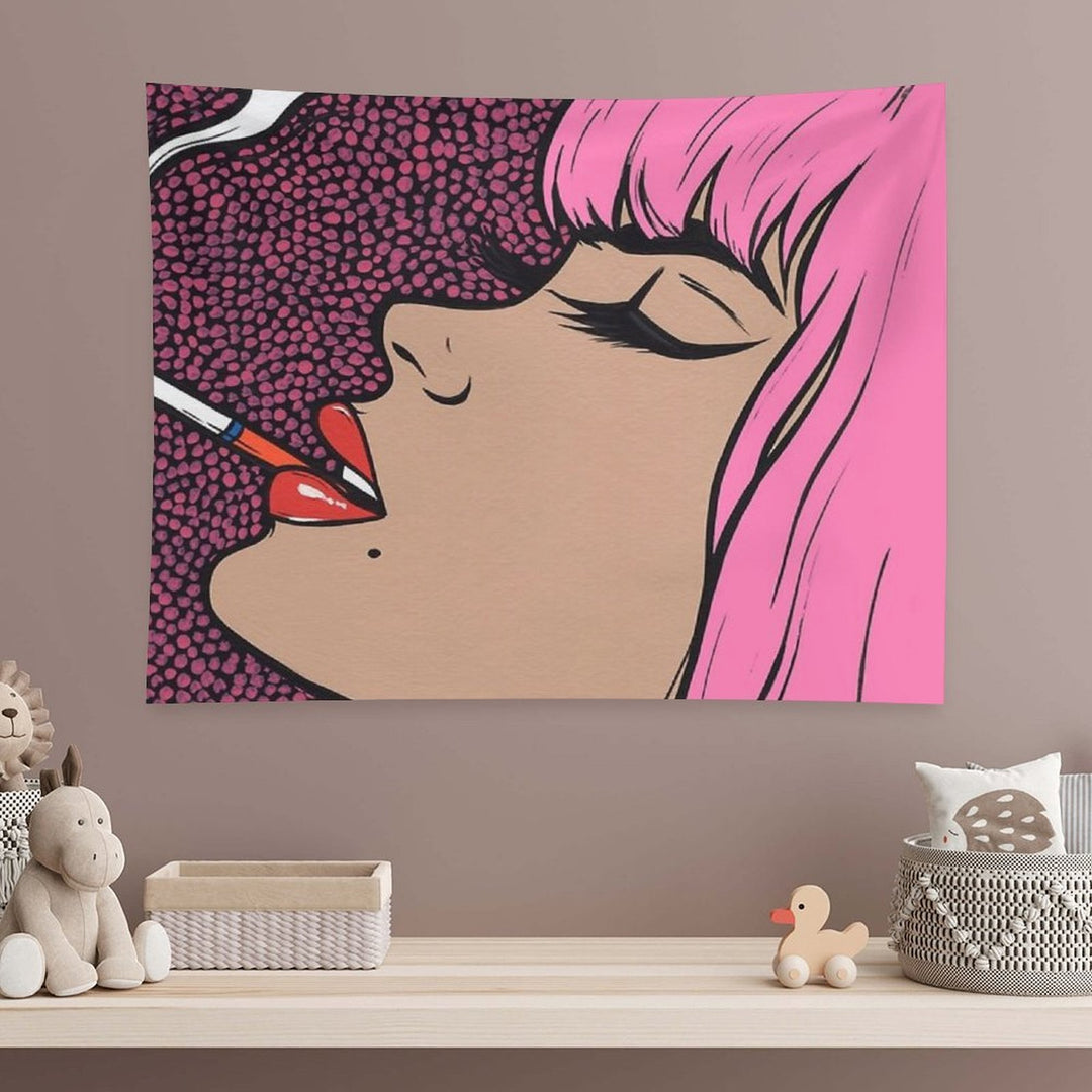 Pink Smoking Comic Girl Tapestry