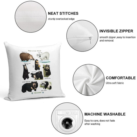 Bears of The World Soft Anti-Pilling Throw Pillow