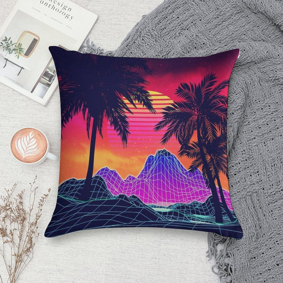 80s Vaprwave Rocks And Palm Trees Design Soft Warmth Comfort Throw Pillow