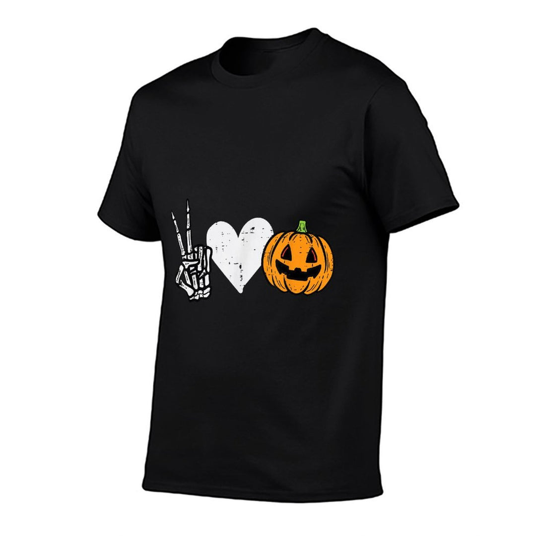 Peace Love Pumpkin Skeleton Halloween Costume For Women  Wrinkle-resistant T-Shirt