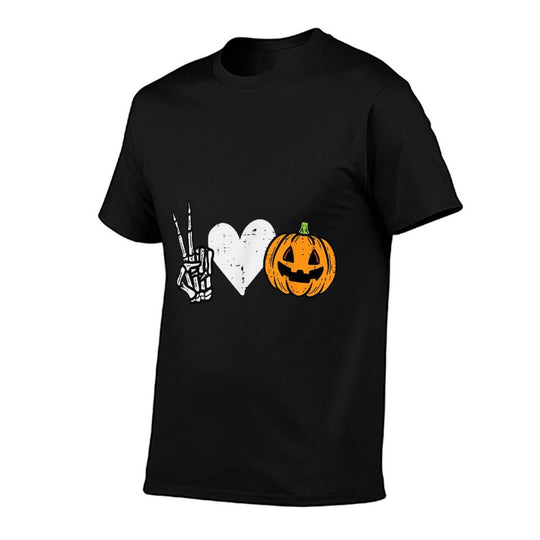 Peace Love Pumpkin Skeleton Halloween Costume For Women  Wrinkle-resistant T-Shirt