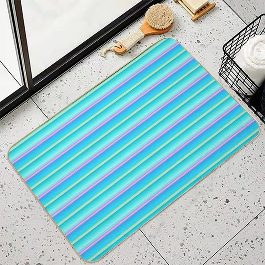 Blue Color Horizontal Striped  Ocean Color Horizontal Striped  Long-Lasting Bath Mat