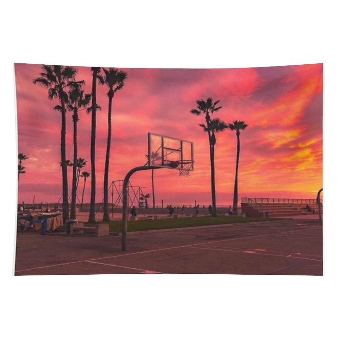 Basketballground And Purple Sunset Tapestry