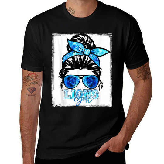 Retro Lion Girl Messy Bun Sports Team Matching Outfit  Polyester Blend T-Shirt