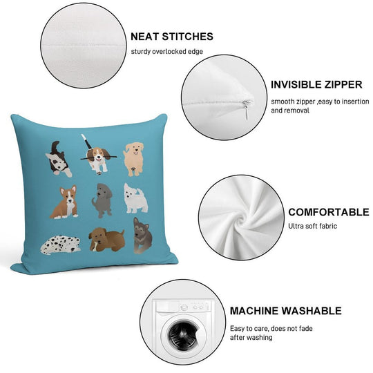 Puppies (blue) Soft Shrink-Resistant Throw Pillow