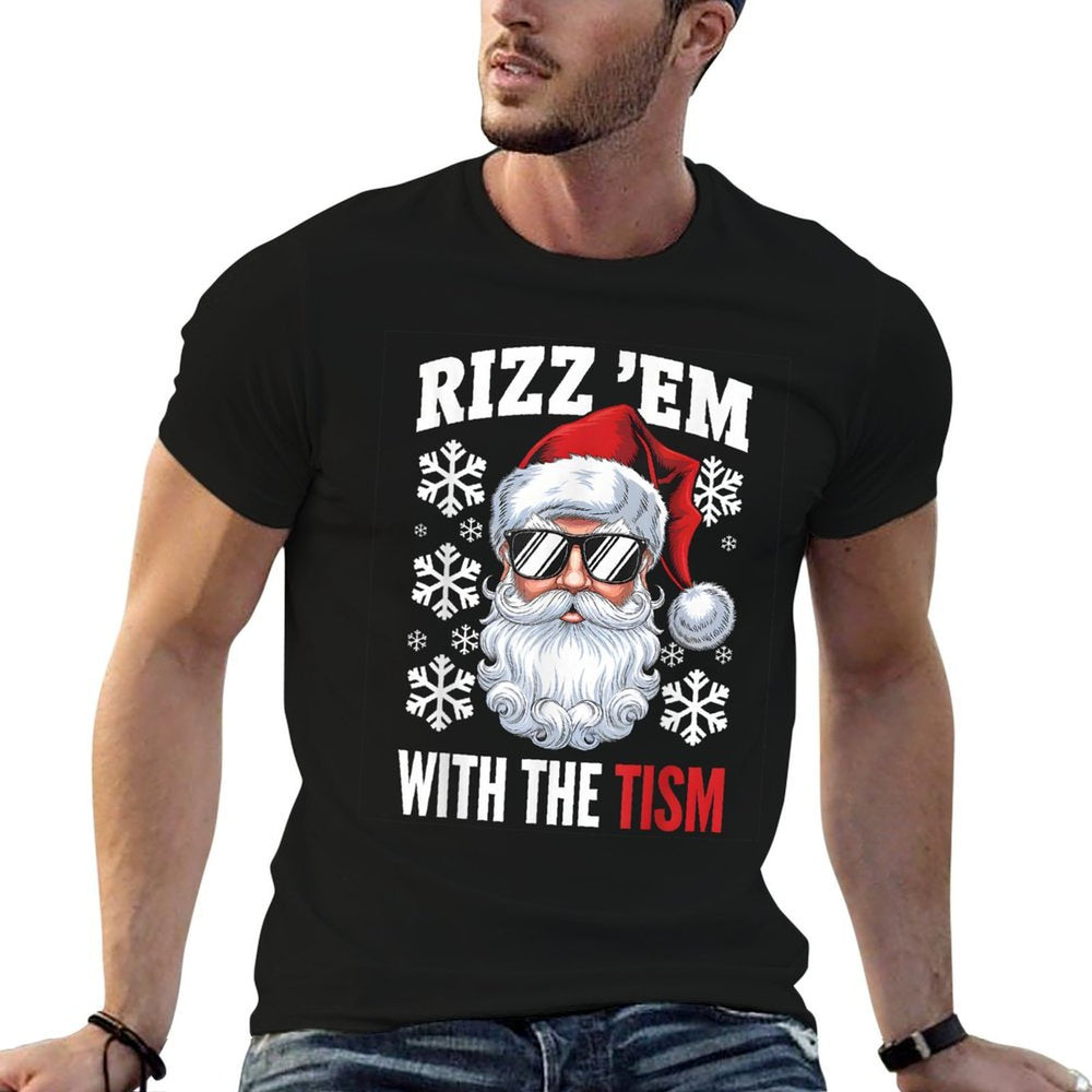 Funny Autism Rizz Em With The Tism Santa Christmas Autism  Heathered Texture T-Shirt