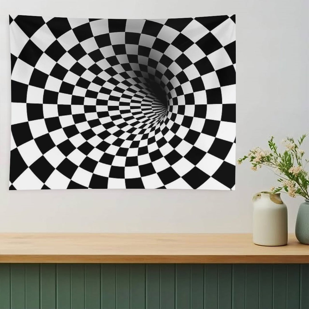 Black White Check Optical Hole Tapestry