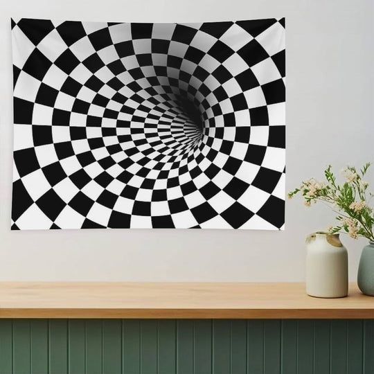 Black White Check Optical Hole Tapestry
