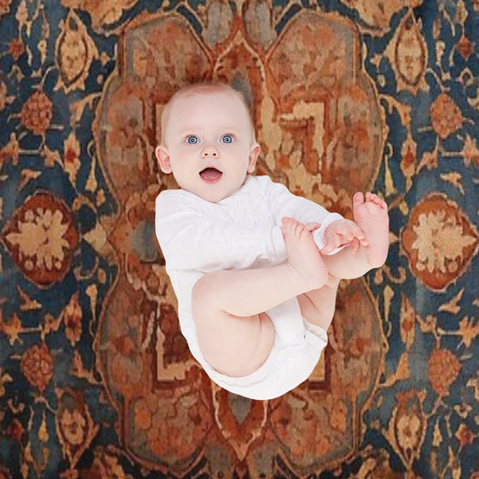 Antique Persian Rug Blue And Ginger Plush Throw Blanket