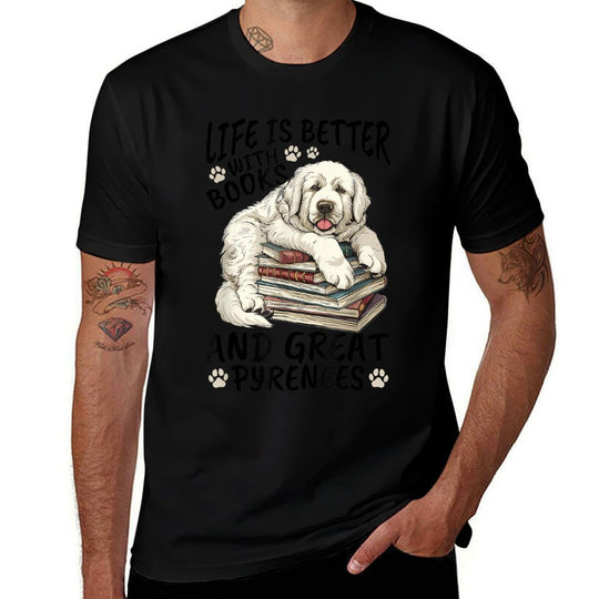 Great Pyrenees Dog Breed Life Is Better with Books And Great  Oversized Silhouette T-Shirt