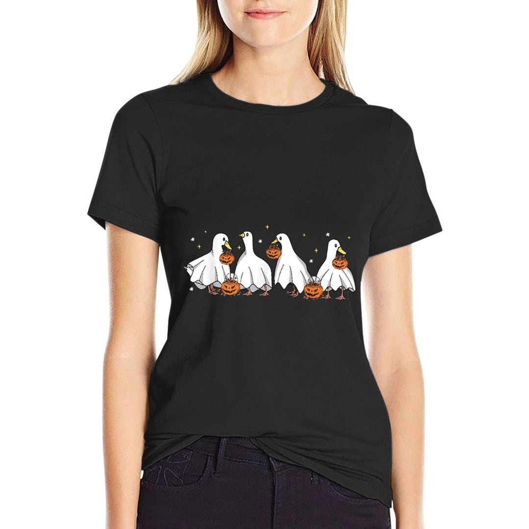 Duck Halloween Cute Ghost Ducks Halloween Farmer Duck Lover  Fade-proof Color T-Shirt