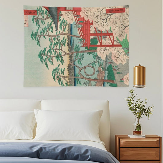 Spring Blossoms And Pond Ukiyo-e Japanese Art Tapestry