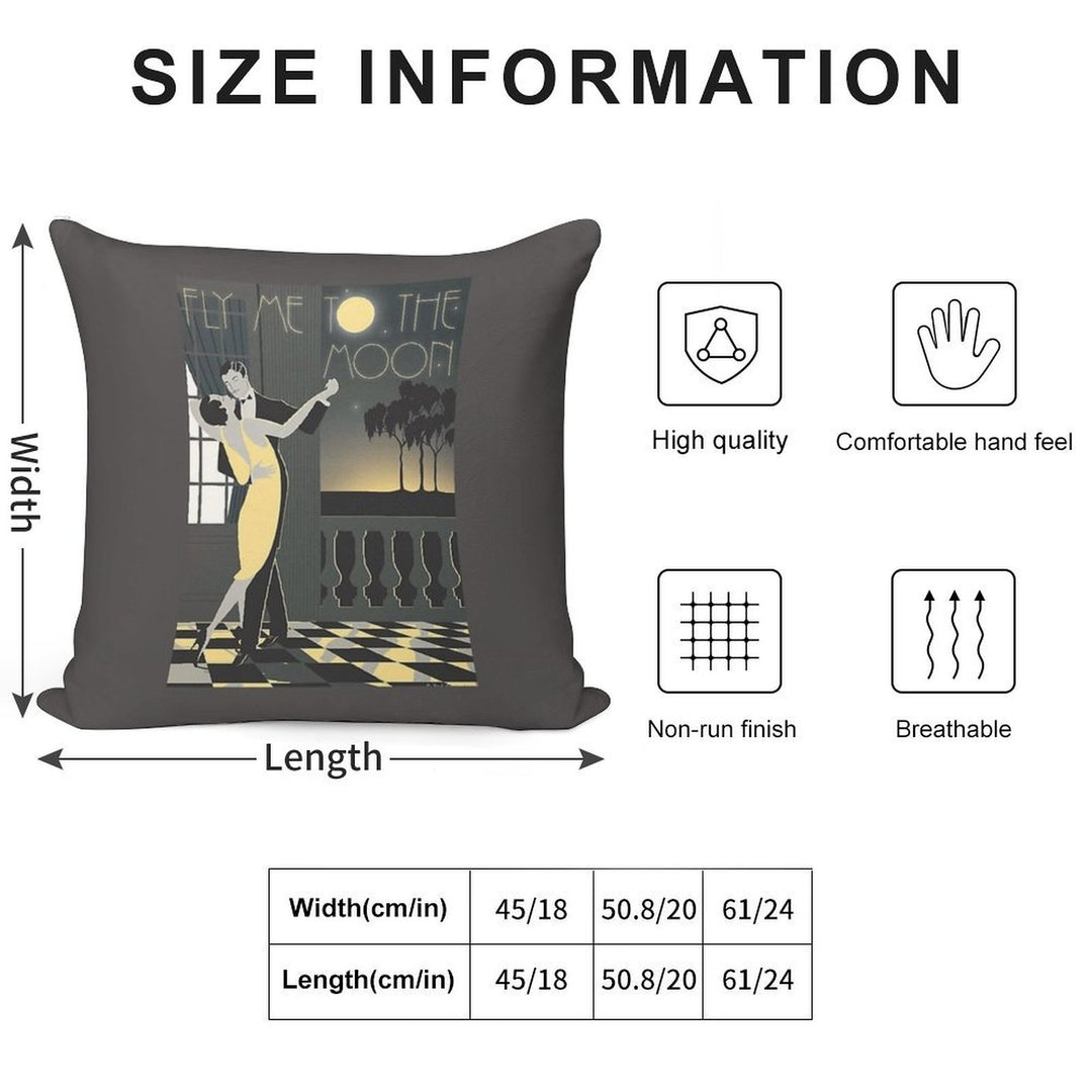 Fly Me To The Moon Vintage Art Deco Poster Soft Short Plush Fabric Throw Pillow