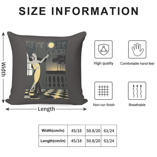 Fly Me To The Moon Vintage Art Deco Poster Soft Short Plush Fabric Throw Pillow
