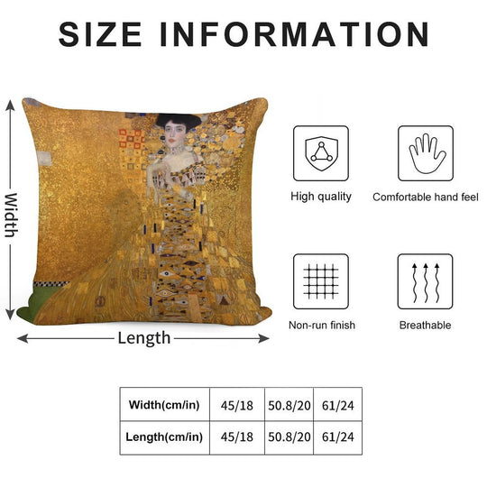 Gustav Klimt  Lady in Gold, Oil Paintings Soft Fade-Resistant Throw Pillow