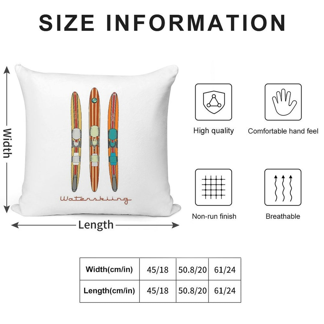 Classic Wooden Vintage Water Skis Soft Durable Construction Throw Pillow