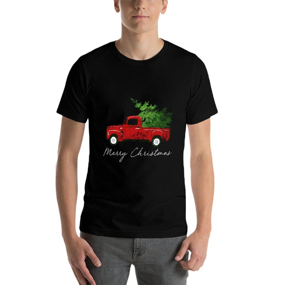 Vintage Wagon Christmas - Tree on Truck  Heathered Texture T-Shirt