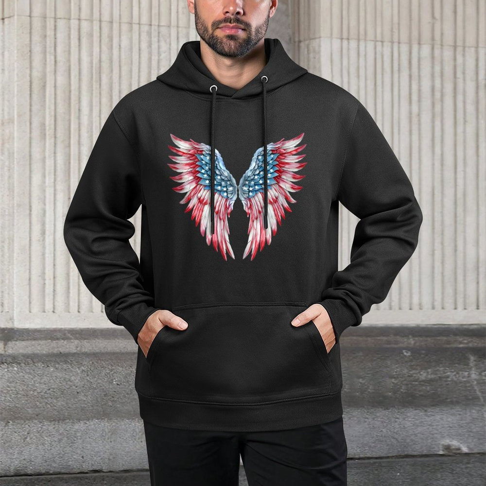 Veterans Day, 4th of July Patriotic Wings Angel Usa Flag Breathable Fabric Hoodie