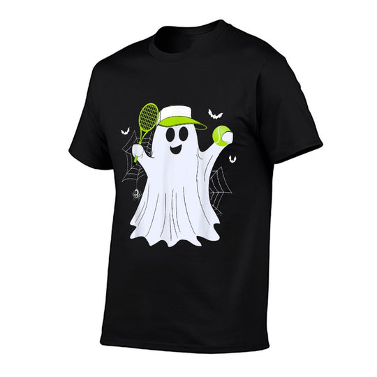 Boo Ghost Playing Tennis Funny Halloween Tennis Costume  Wrinkle-resistant T-Shirt