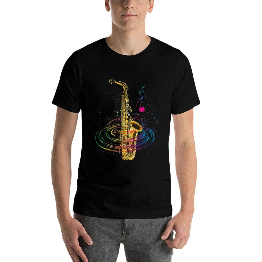 Sax Player Gift Idea Saxophonist Music Notes Saxophone  Stretchy T-Shirt