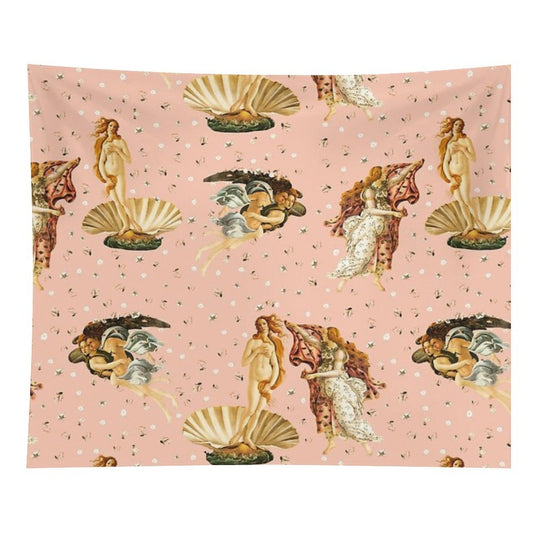 The Birth of Venus - Sandro Botticelli - Pink Pattern Tapestry