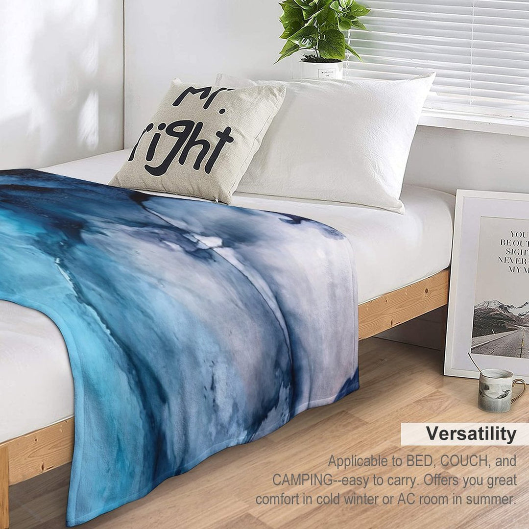 White Sand Blue Sea - Alcohol Ink Painting Premium Throw Blanket