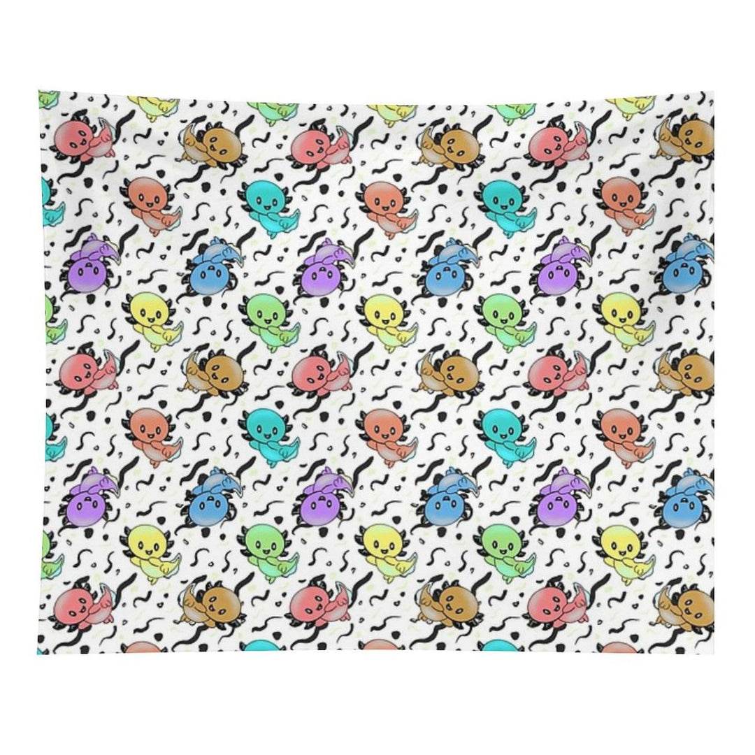 Axolotl Party in Rainbow Colors on Black And White Tapestry