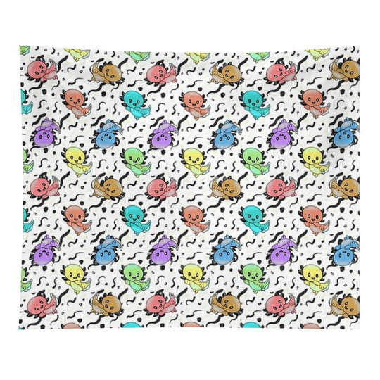 Axolotl Party in Rainbow Colors on Black And White Tapestry