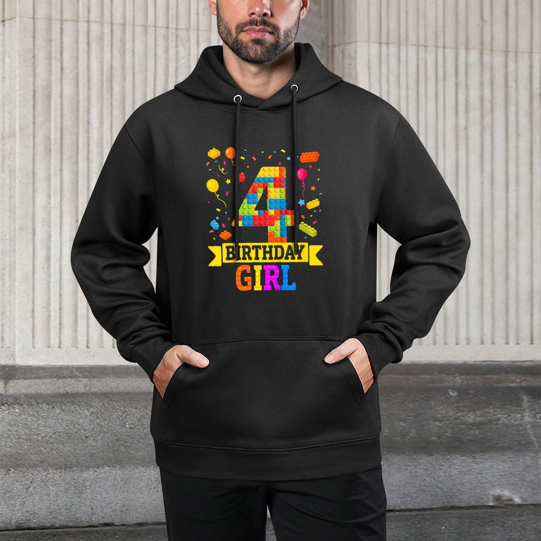 4 Year Old Building Blocks 4th Birthday Girl Block Building Versatile Streetwear Hoodie