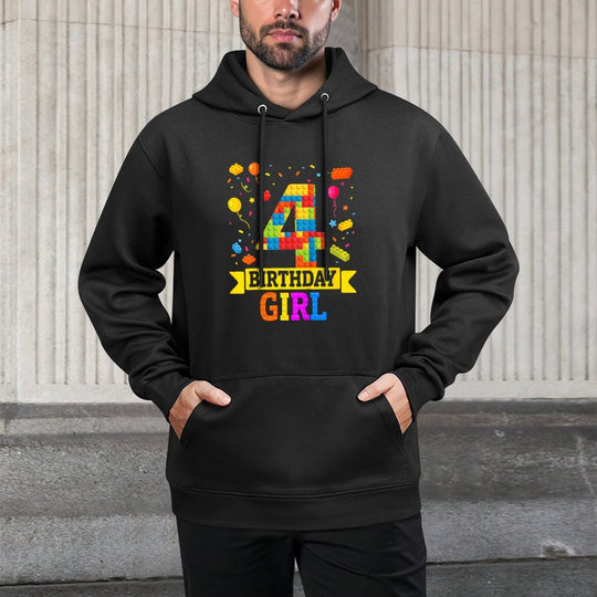 4 Year Old Building Blocks 4th Birthday Girl Block Building Versatile Streetwear Hoodie